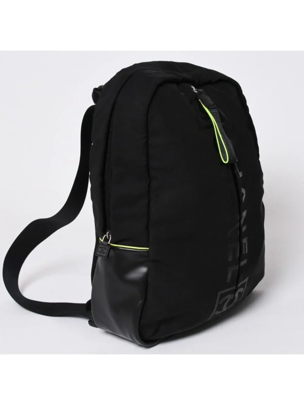 Chanel Sports Line Backpack Black Lime Green Nylon Leather
